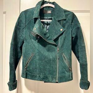 Emerald Green faux suede moto jacket